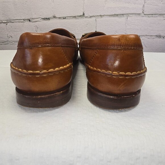 COLE HAAN BROWN LEATHER SLIP ON LOAFERS WITH FAUX BUCKLE TOE DETAIL SIZE 8 MENS - Picture 3 of 9